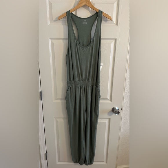 NWT Aerie Green Track Jumpsuit with Racerback and Tapered Legs - Picture 2 of 7